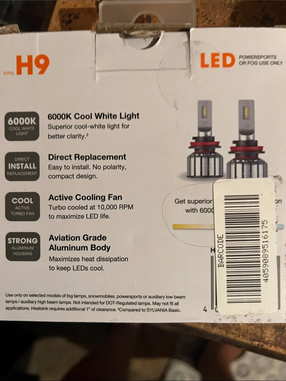 H9 LED Headlight Bulbs - Cool White 6000K - Black/Silver new